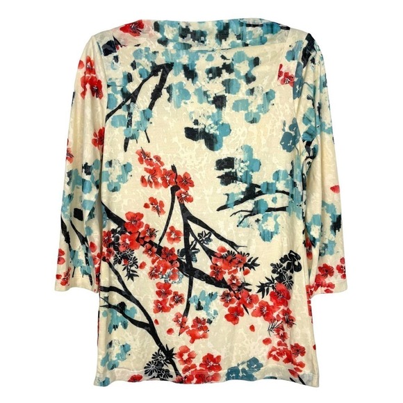 Soft Surrounding Floral Bird Print Burnout Cowl Neck Blouse | Small - Picture 5 of 6